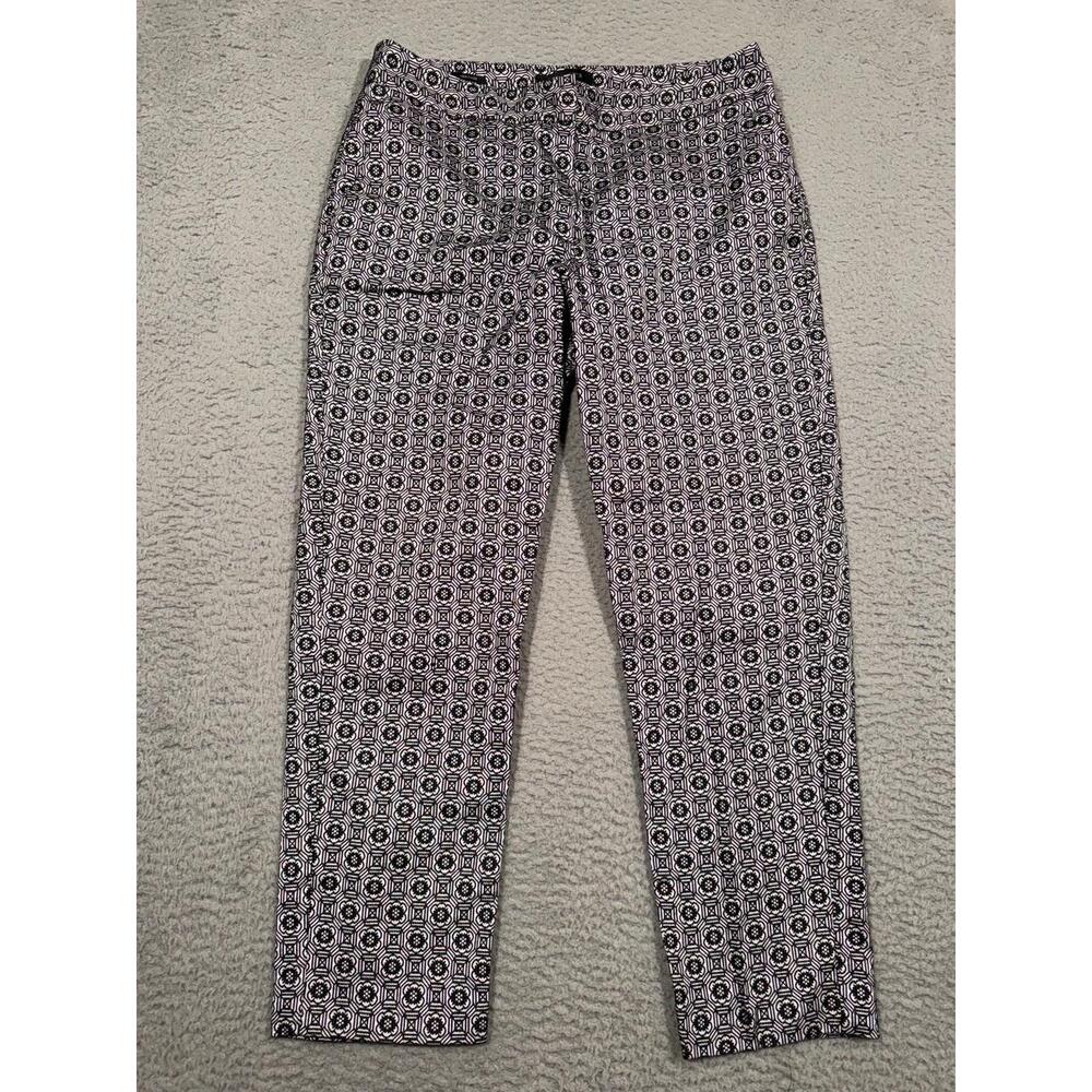 TALBOTS Womens 6P Black Silver Geometric Pants Side Pocket Classic Chic Business